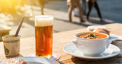 Traditional dishes and brews of Dusseldorf's brewery.